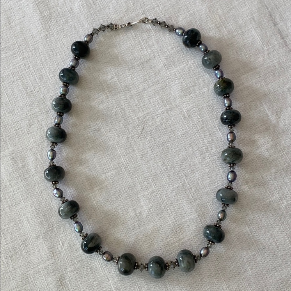 Handmade Gray Stone Beaded Necklace